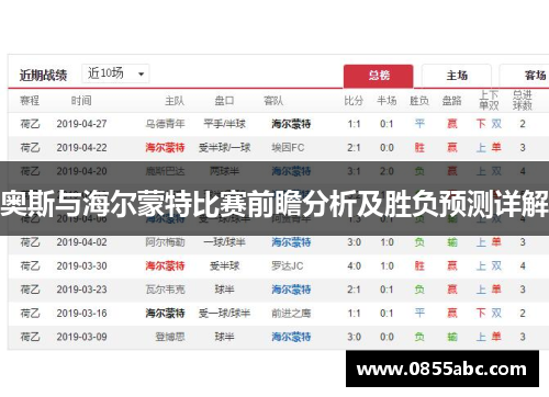 奥斯与海尔蒙特比赛前瞻分析及胜负预测详解